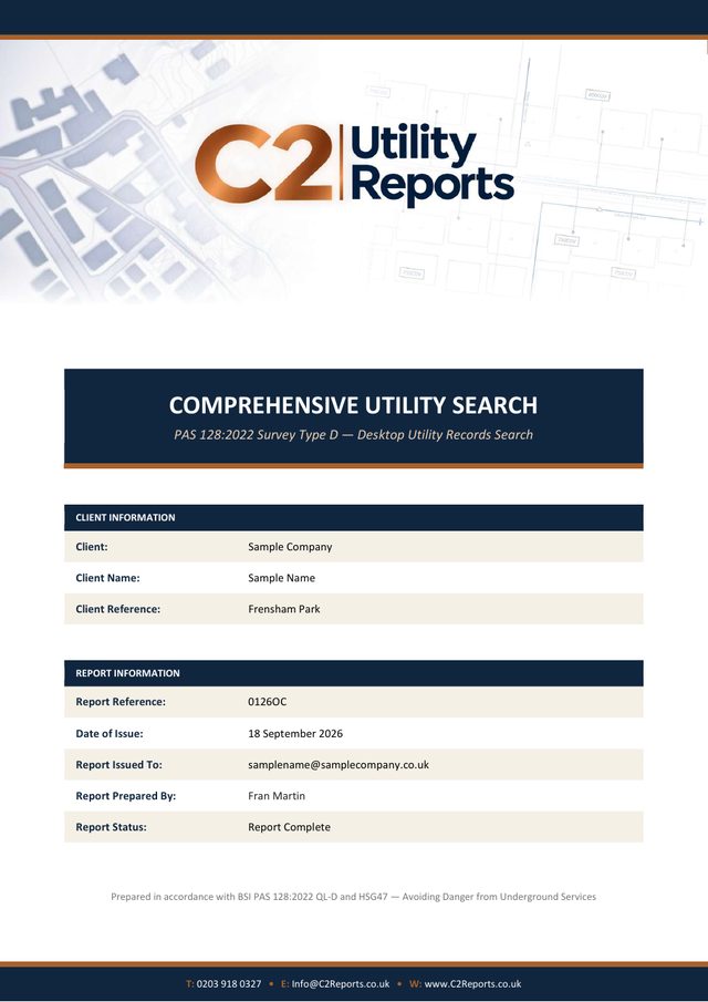 Cover page of the sample Comprehensive Utility Search report