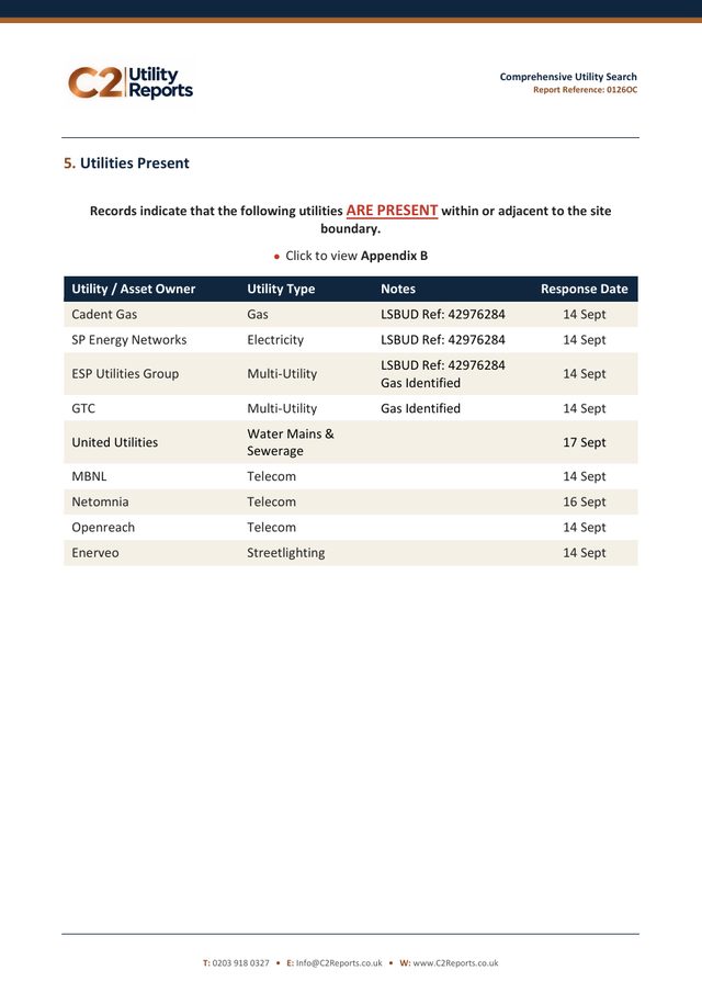 Sample Comprehensive Utility Search page listing utilities present on site
